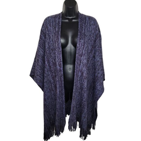 Chico's blue fringe sweater cape poncho o/s osfm - Picture 1 of 8